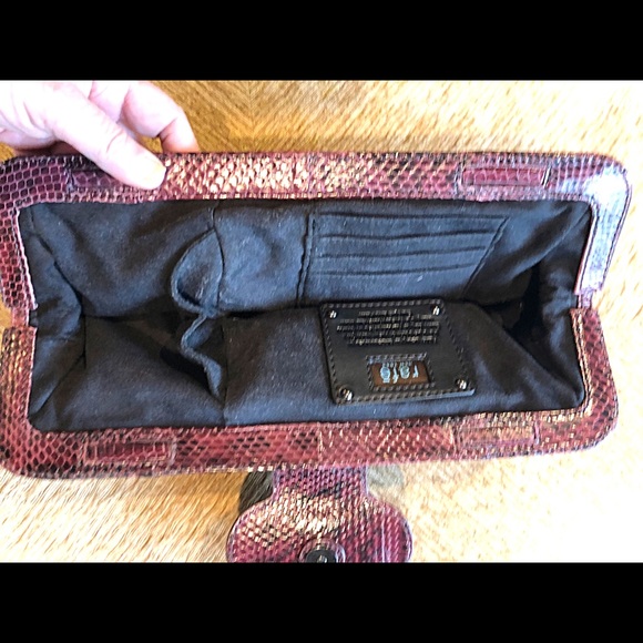 Sale: Rafe Python Clutch Wine, Hot Buy, Pre-Owned